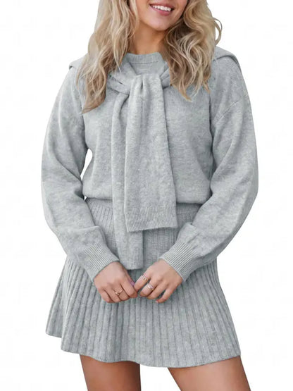 Women Tie‑Neck Sweater & Skirt Two‑Piece Set