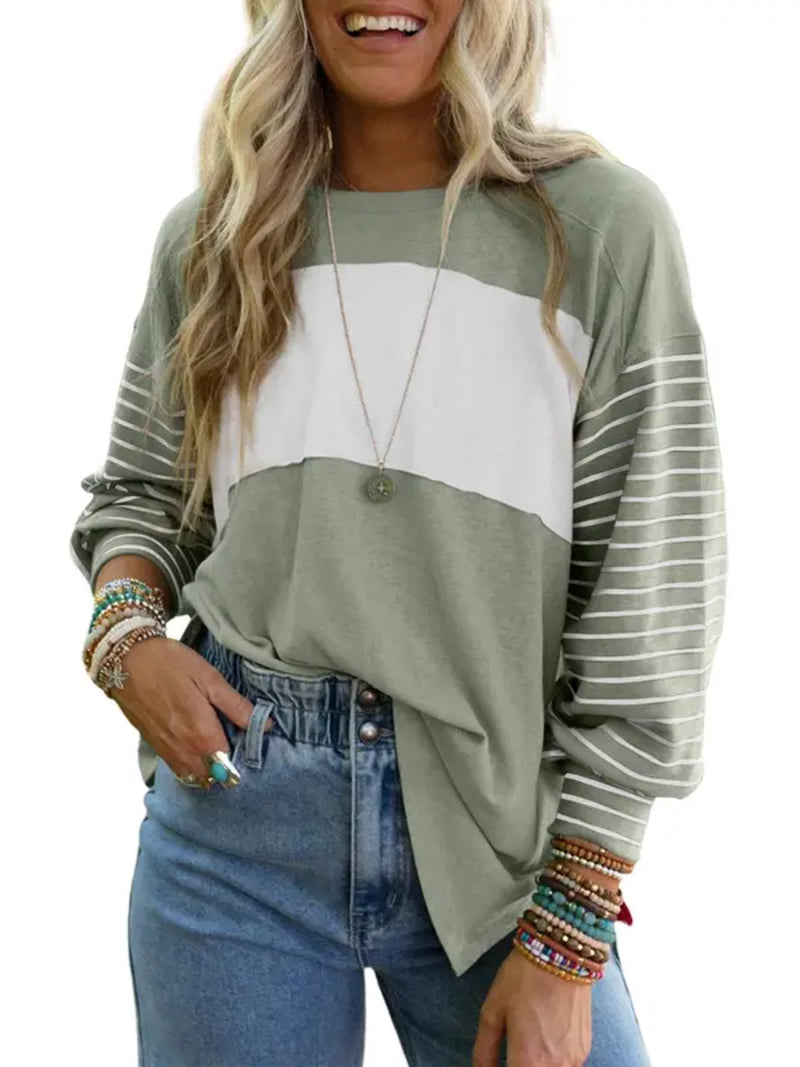 ✨Women's Cute Color Block Long Sleeve Casual Top