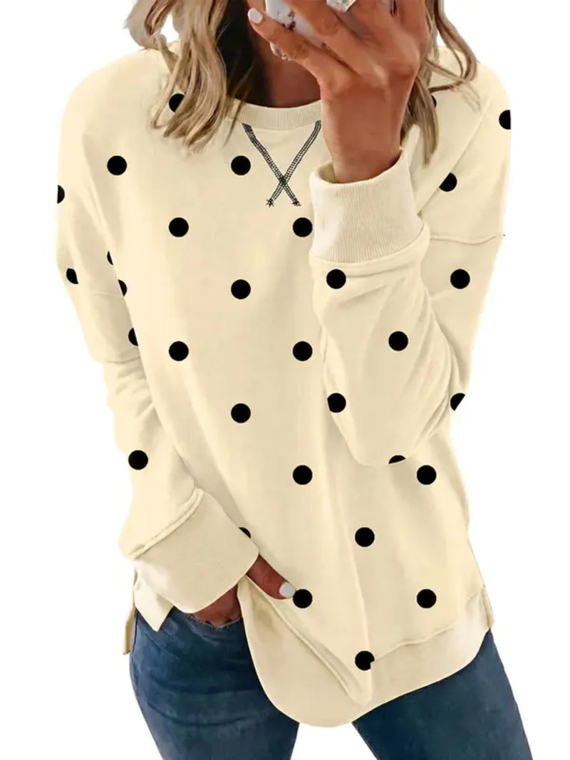 Women Leopard & Polka Dot Print Crew Neck Sweatshirt Loose Long Sleeve Casual Top