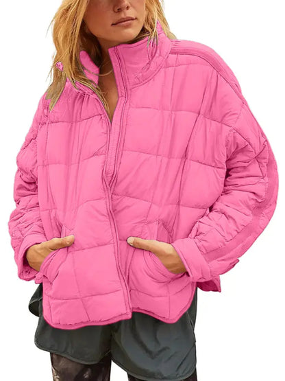 Women Lightweight Loose‑Fit Long‑Sleeve Zip Front Quilted Puffer Jacket