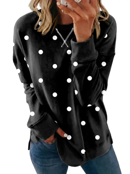 Women Leopard & Polka Dot Print Crew Neck Sweatshirt Loose Long Sleeve Casual Top