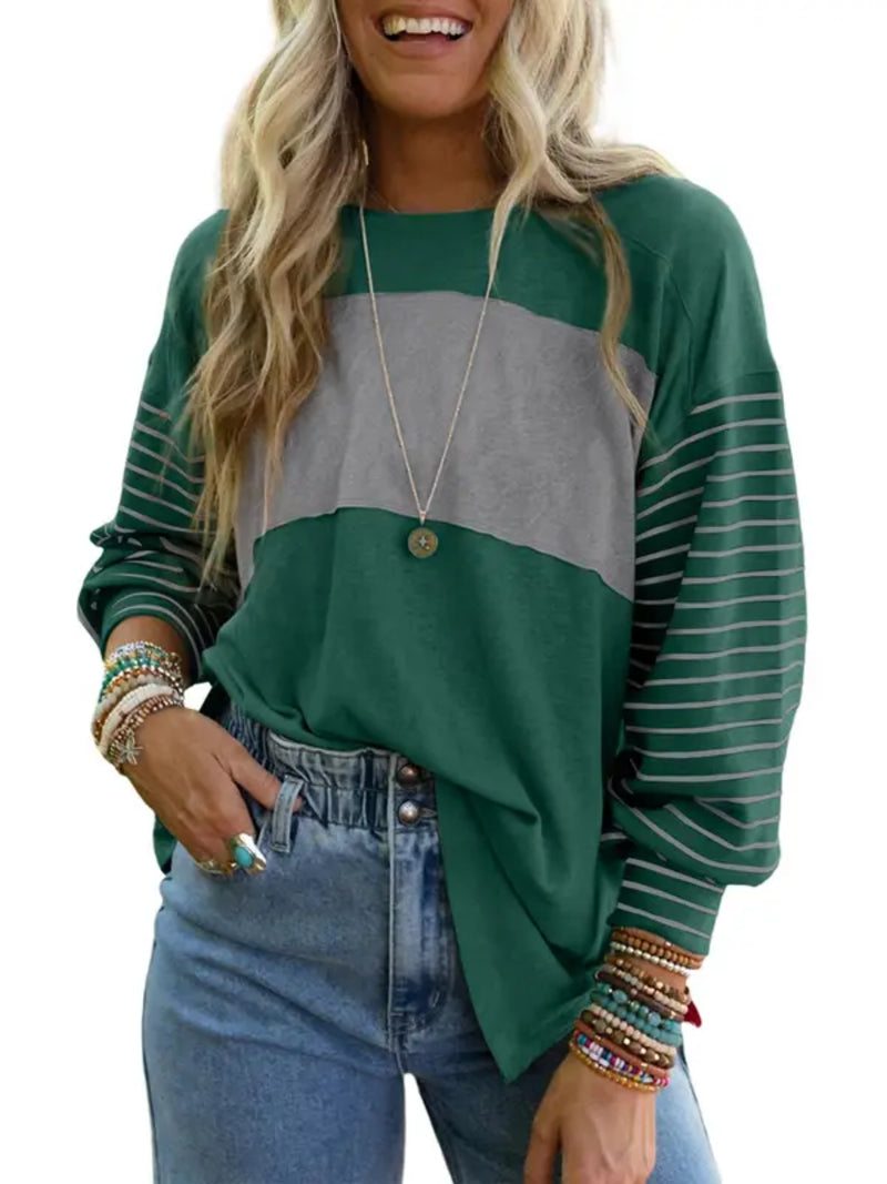 ✨Women's Cute Color Block Long Sleeve Casual Top