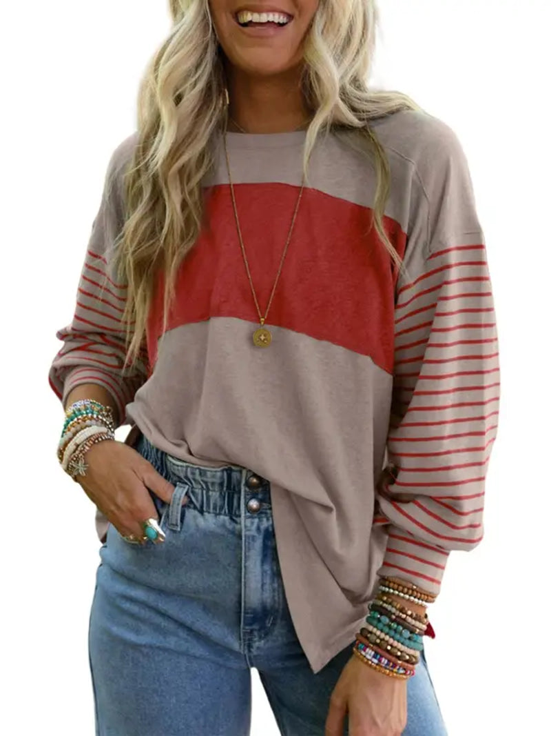 ✨Women's Cute Color Block Long Sleeve Casual Top