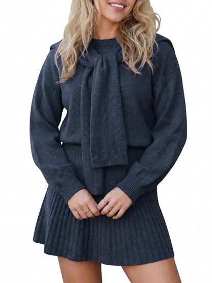 Women Tie‑Neck Sweater & Skirt Two‑Piece Set