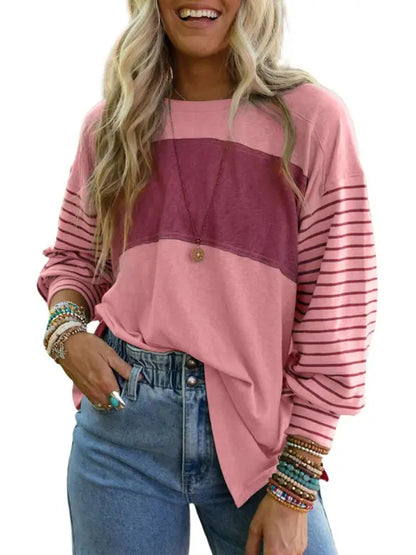 ✨Women's Cute Color Block Long Sleeve Casual Top