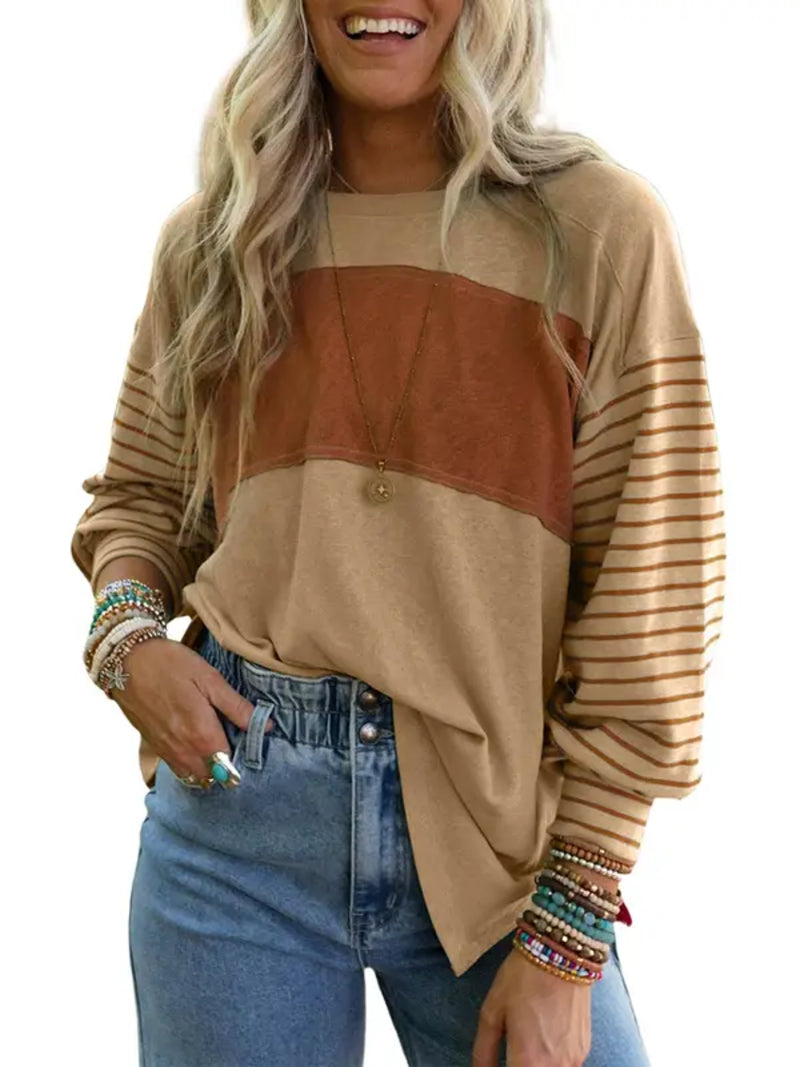 ✨Women's Cute Color Block Long Sleeve Casual Top