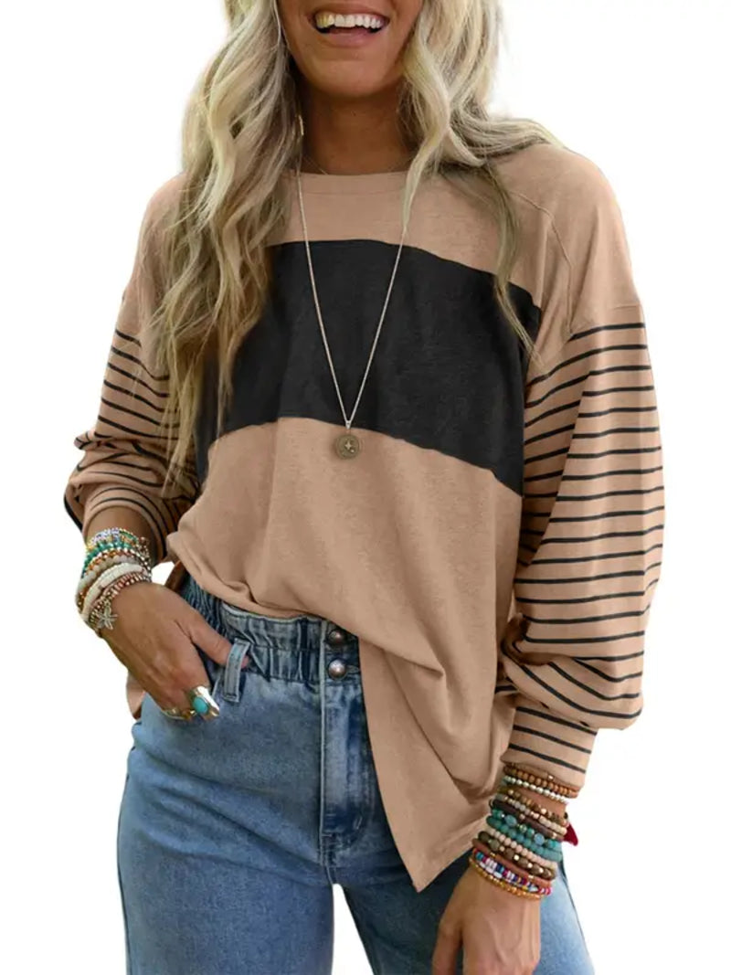 ✨Women's Cute Color Block Long Sleeve Casual Top