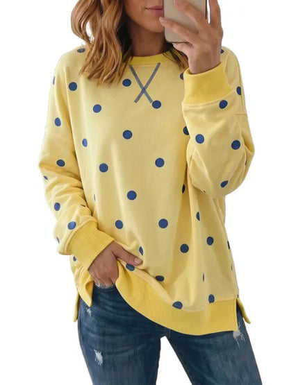 Women Leopard & Polka Dot Print Crew Neck Sweatshirt Loose Long Sleeve Casual Top