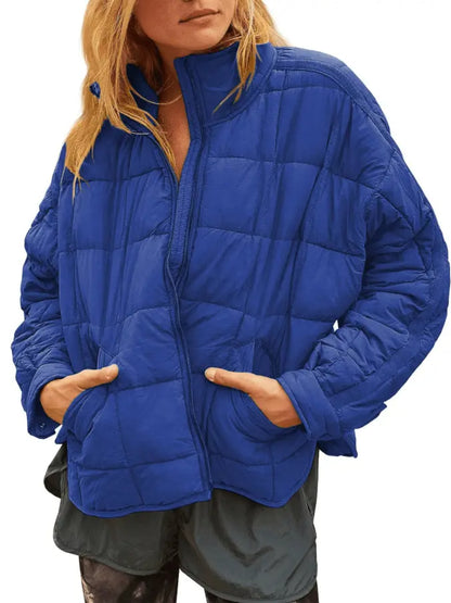 Women Lightweight Loose‑Fit Long‑Sleeve Zip Front Quilted Puffer Jacket