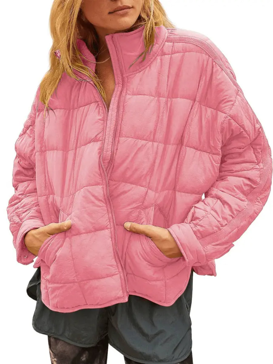 Women Lightweight Loose‑Fit Long‑Sleeve Zip Front Quilted Puffer Jacket