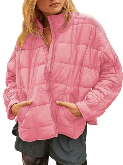 Women Lightweight Loose‑Fit Long‑Sleeve Zip Front Quilted Puffer Jacket