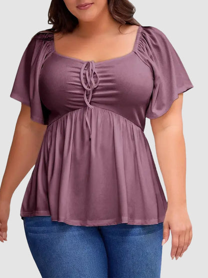 Women's Heart-Shaped Neck Short-Sleeved Ruffle Top