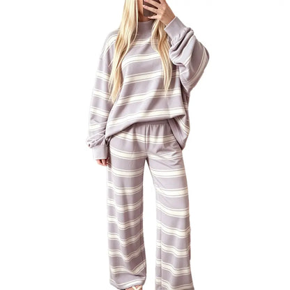 Women Striped Mock Neck 2 Piece Lounge Matching Set