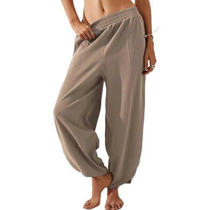 Elastic Waist Pocket Boho Baggy Wide Leg Harem Pants