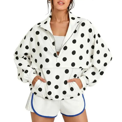 Pocket Design Oversized Polka Dot Half-zip Sweatshirt