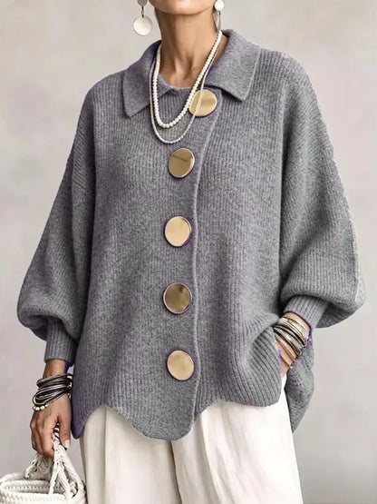 Limited time sale🔥Women French Lapel Irregular Hem Lantern Sleeve Knit Cardigan