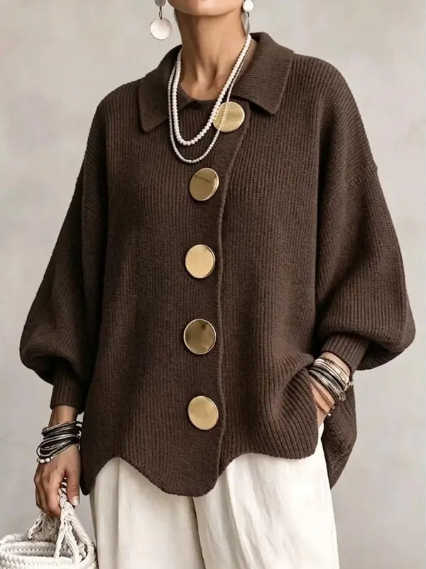 Limited time sale🔥Women French Lapel Irregular Hem Lantern Sleeve Knit Cardigan