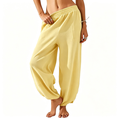 Elastic Waist Pocket Boho Baggy Wide Leg Harem Pants
