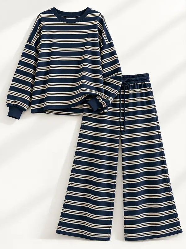 Women Striped Cross Back Loungewear 2 Piece Set