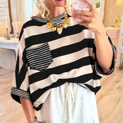 Women's T-shirts Striped Drop Shoulder Pocket T-shirt