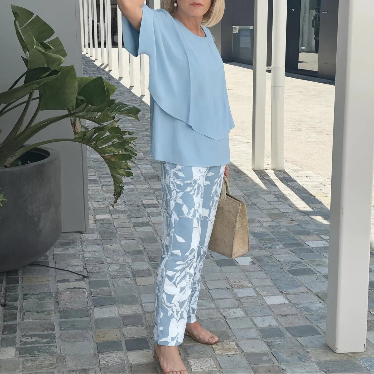 Trendy Green Print 3/4 Sleeve Two Piece Set