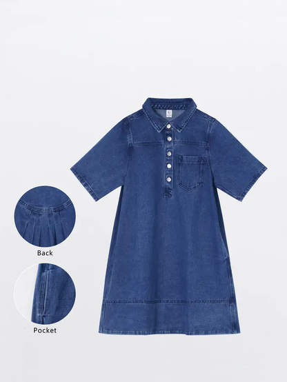 Women's Leopard Print Button Denim Shirt Dress