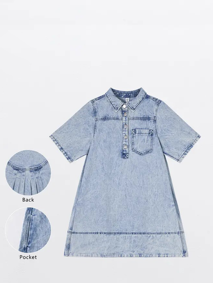 Women's Leopard Print Button Denim Shirt Dress