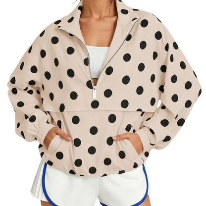 Pocket Design Oversized Polka Dot Half-zip Sweatshirt