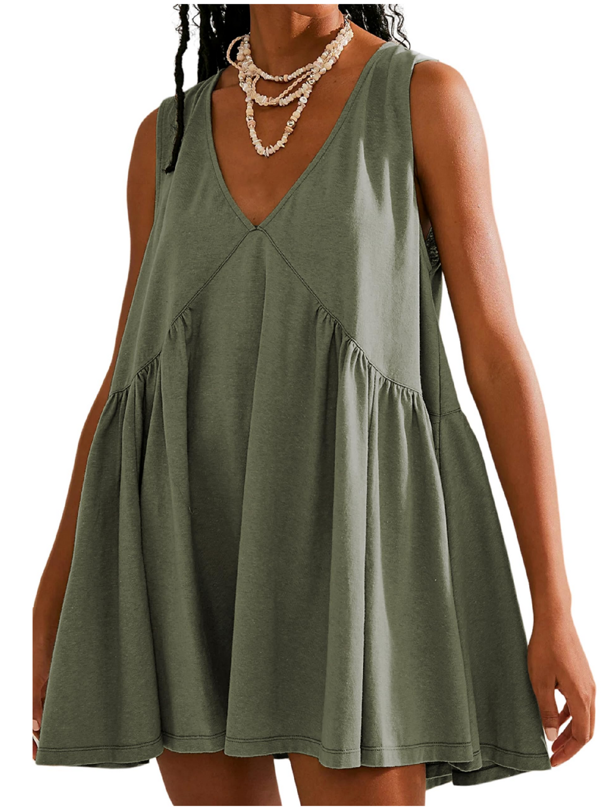 V Neck Babydoll A Line Fall Dress With Pockets