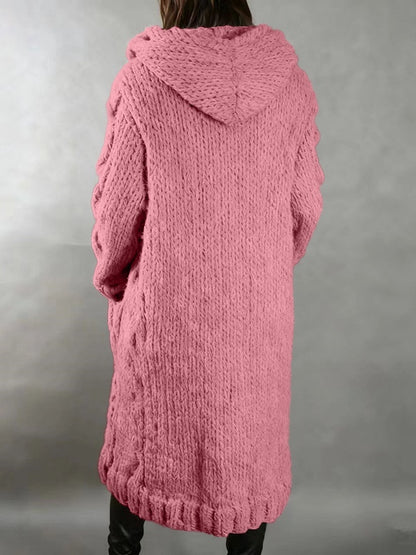 Women’s Hooded Cable Knit Long Cardigan