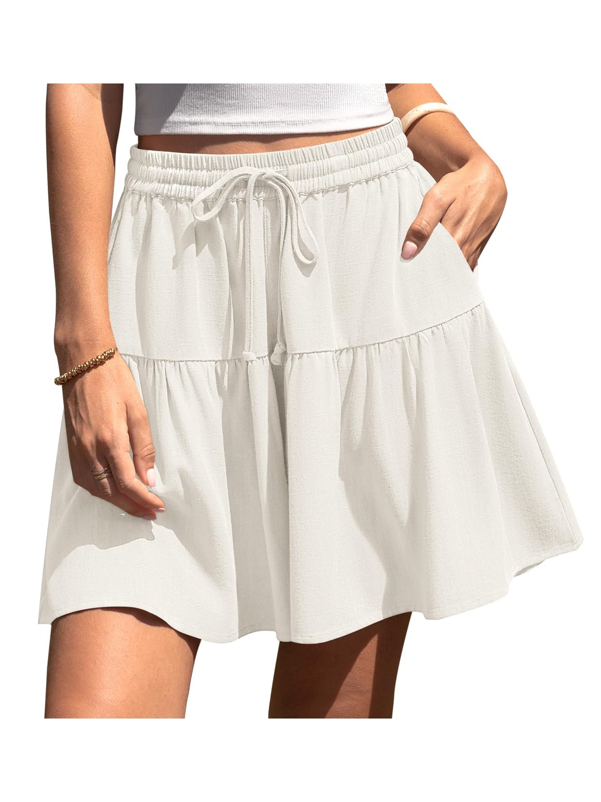 Women's High Waist Drawstring Tiered Skort