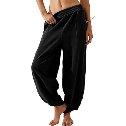 Elastic Waist Pocket Boho Baggy Wide Leg Harem Pants