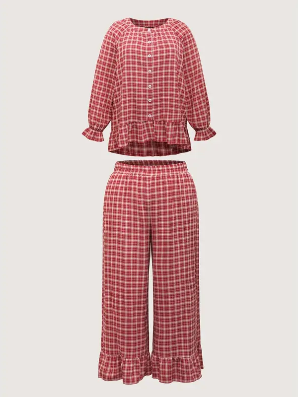 Christmas Gingham Ruffled Two Piece Set
