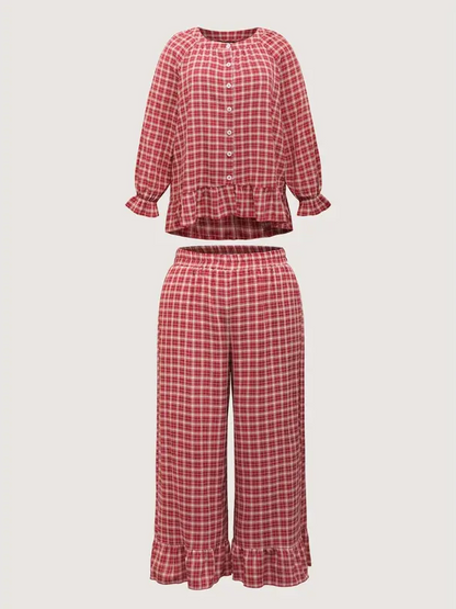 Christmas Gingham Ruffled Two Piece Set