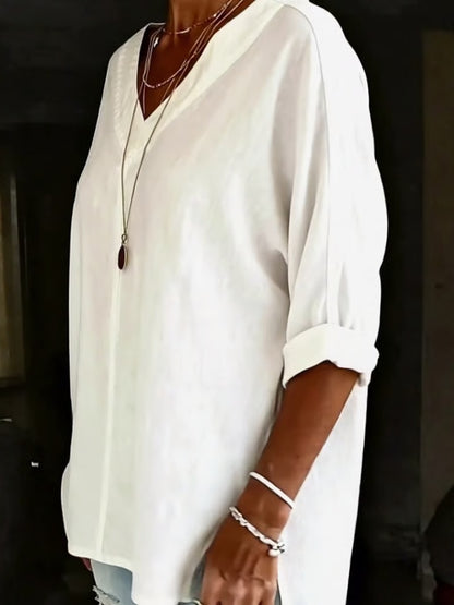 Women's V-Neck 3/4 Sleeve Side Slit Top