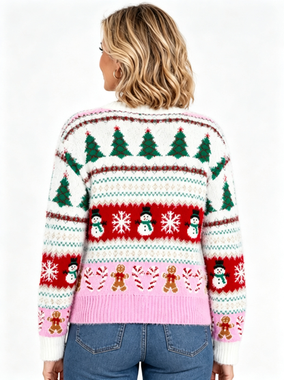 Women Festive Holiday Graphic Button Front Cardigan