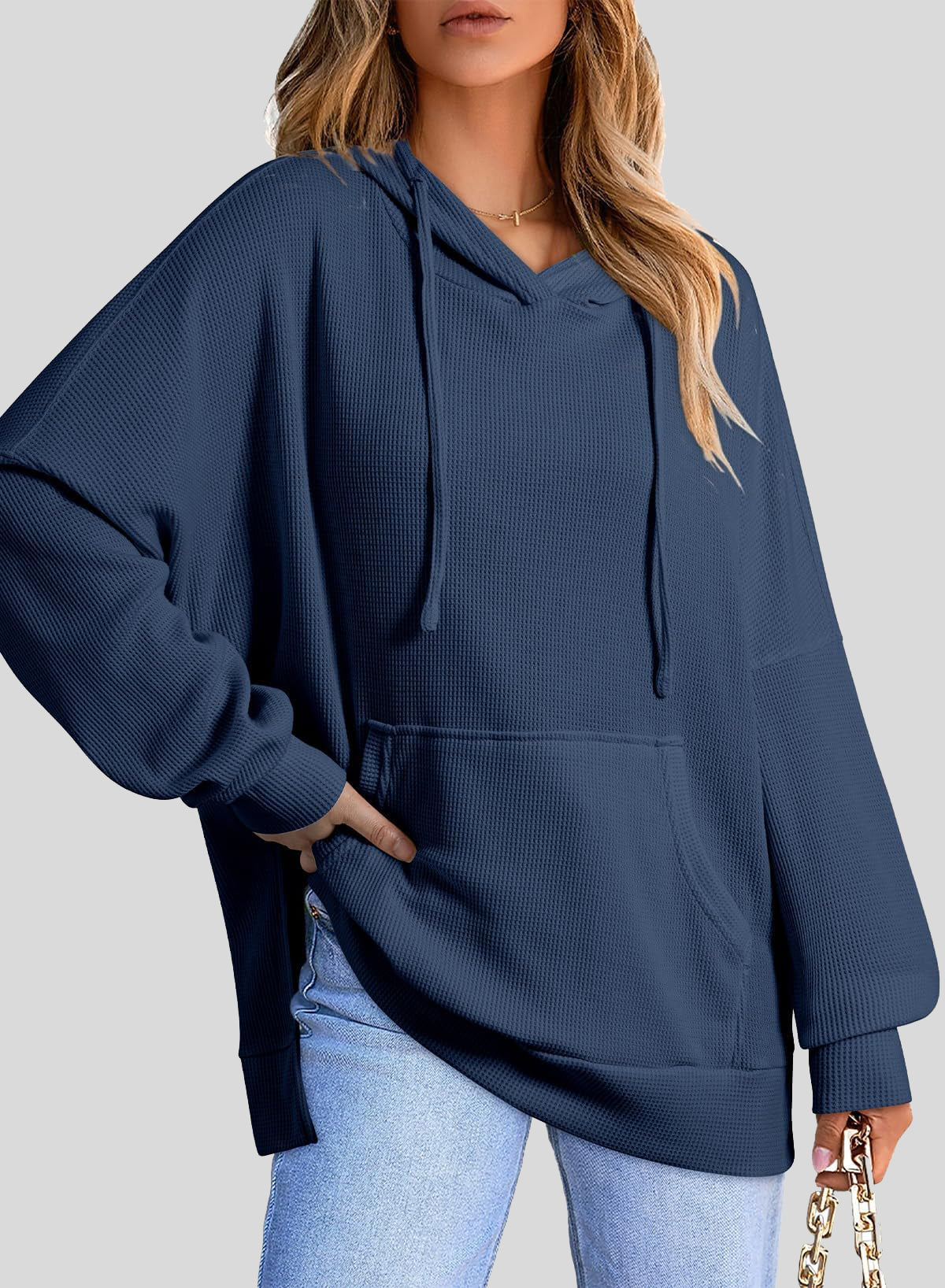 ✨Oversized Hoodies for Women Waffle Knit Drawstring Side Slit Pullover Sweatshirts with Pocket (Final Days: Big Savings!!!)