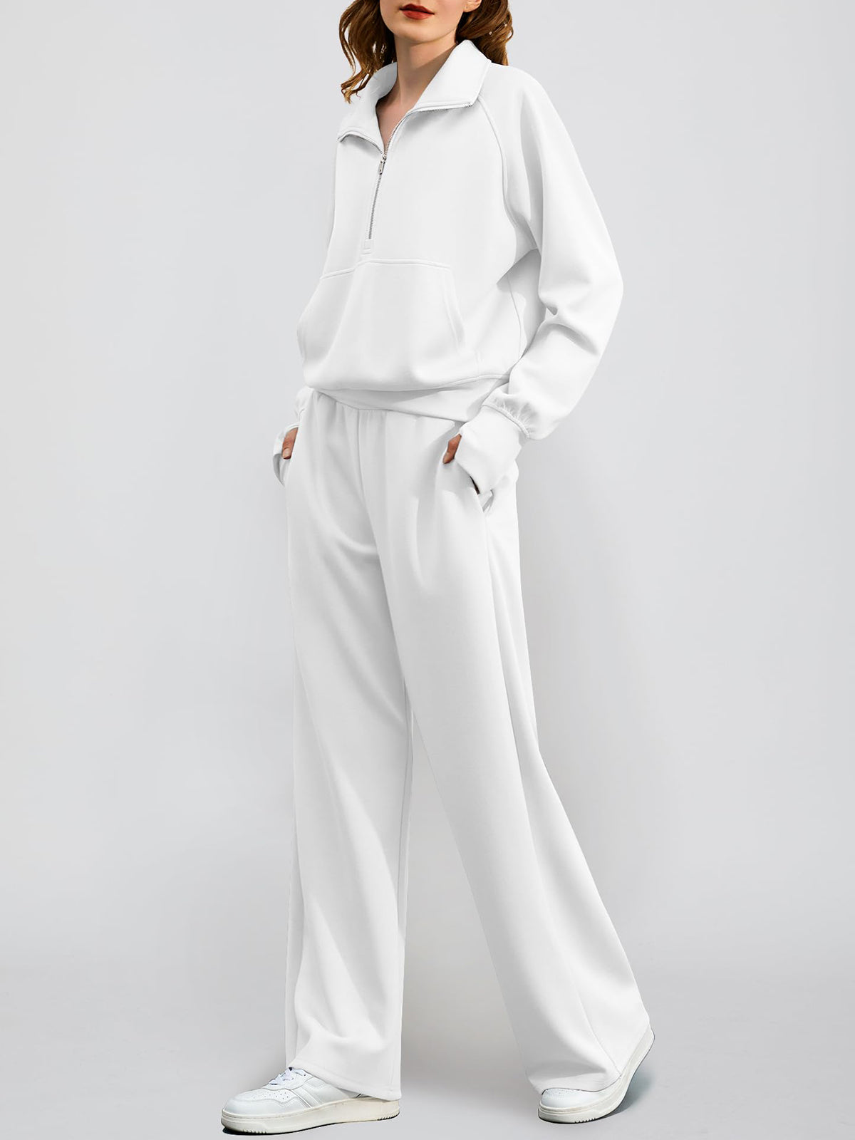 Women's Oversized Half Zip Wide Leg 2 Piece Outfits Lounge Set