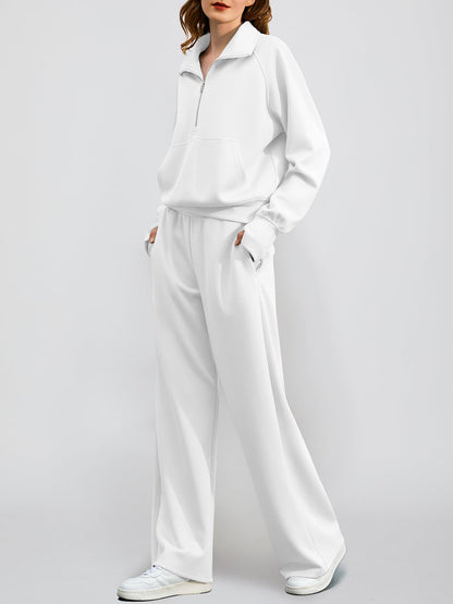 Women's Oversized Half Zip Wide Leg 2 Piece Outfits Lounge Set