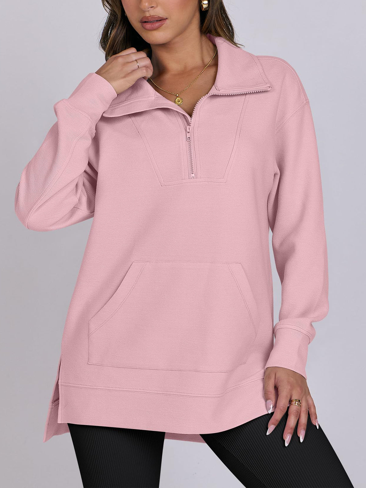 Women's Oversized High Neck Half Zip Knit Sweatshirt