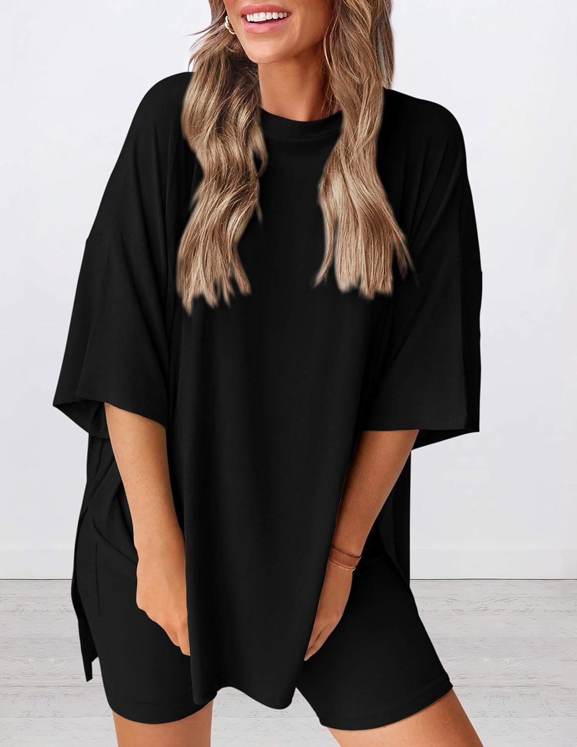 ⏰Hot Sale-Women's Oversized Casual T-Shirt Shorts Suit Stretch Two-Piece Set
