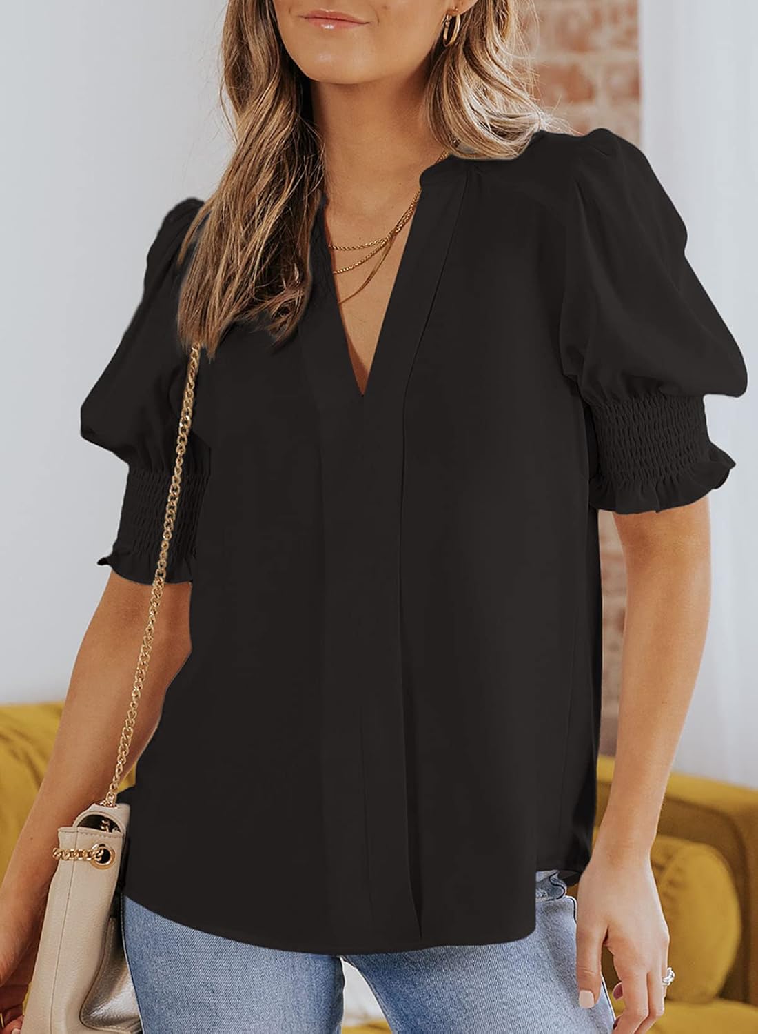 ✨Floral V-Neck Puff Sleeve Blouse