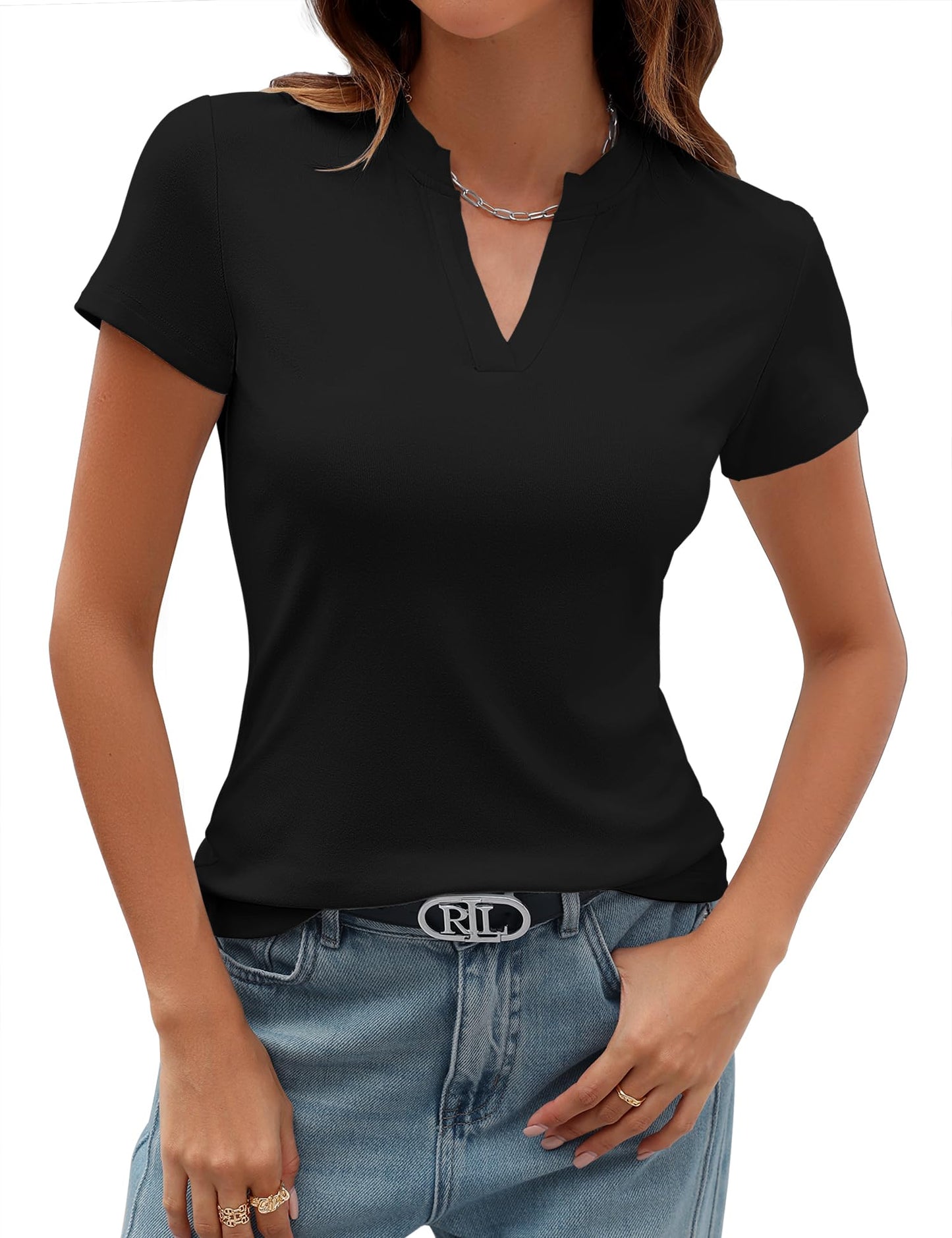 ✨Women's V Neck T-Shirts 2025 Slim Fit Basic Tops for Work