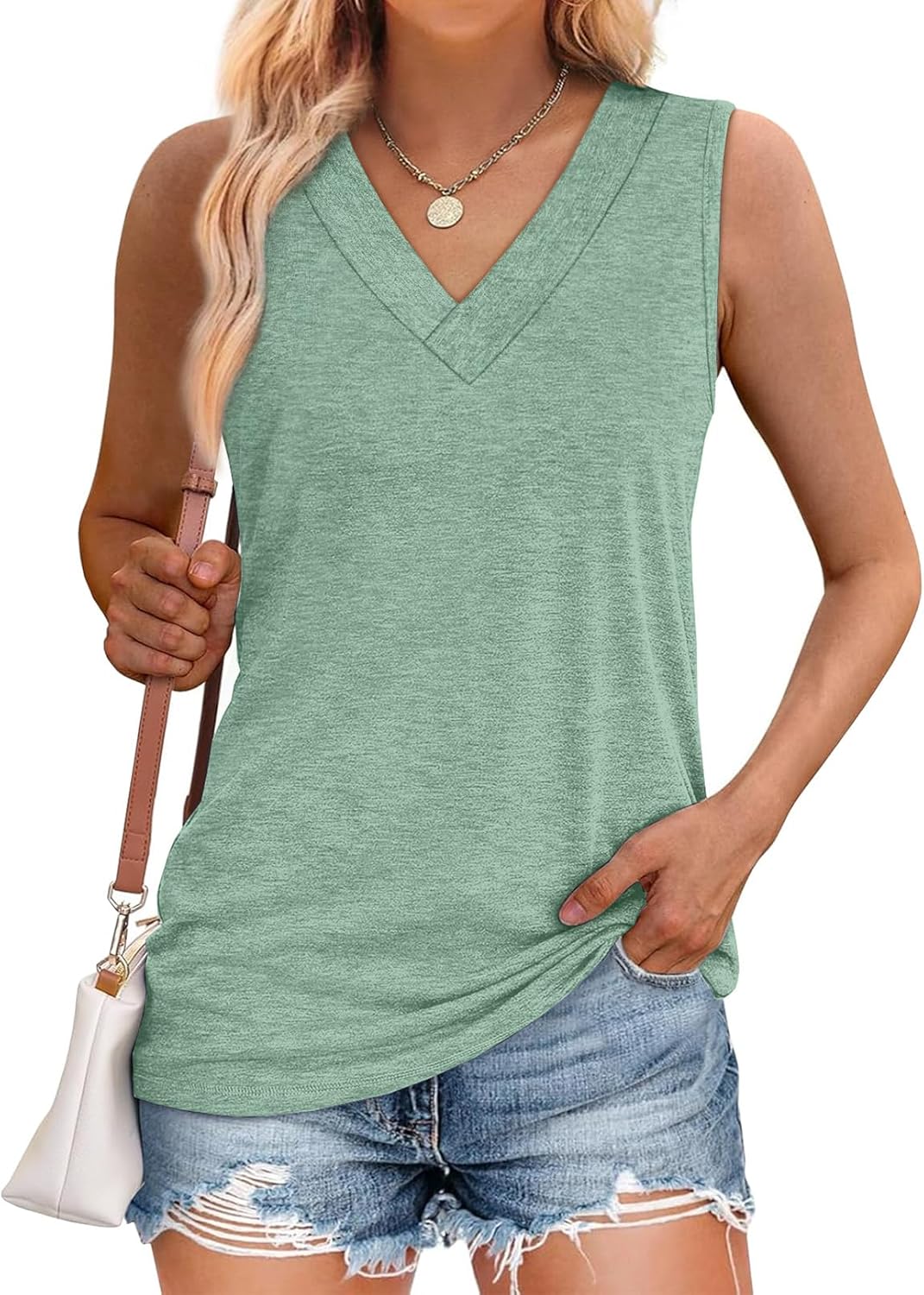 ✨Women Summer Loose Fit V Neck T Shirts Trendy Sleeveless Basic Tank Tops