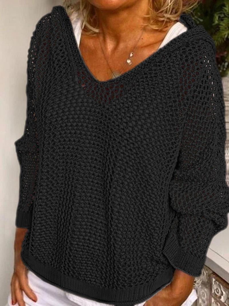 ✨Women's Solid Hollow Out Sheer Hooded Sweater