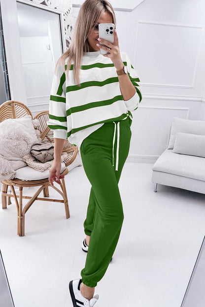 ✨Women's Stripe Drop Shoulder Pullover and Jogger Pants Set