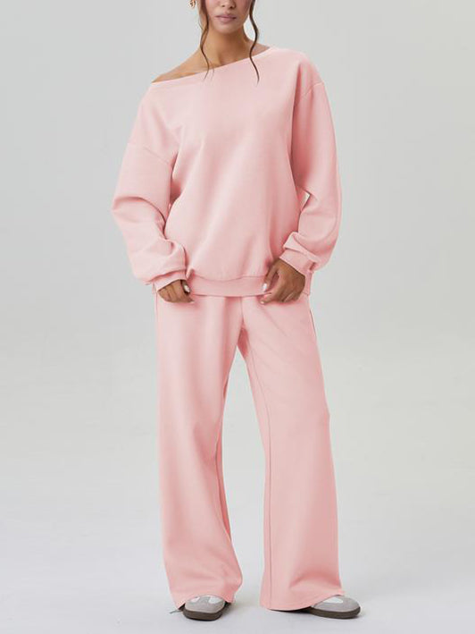 ✨Women's Off-Shoulder Long Sleeve Top & Wide-Leg Pants Set