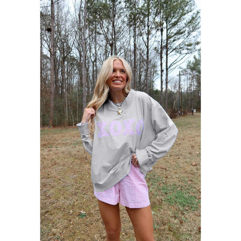 XOXO Gingham Mock Neck Sweatshirt