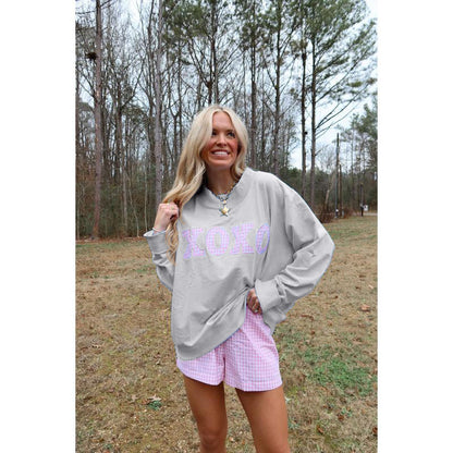 XOXO Gingham Mock Neck Sweatshirt