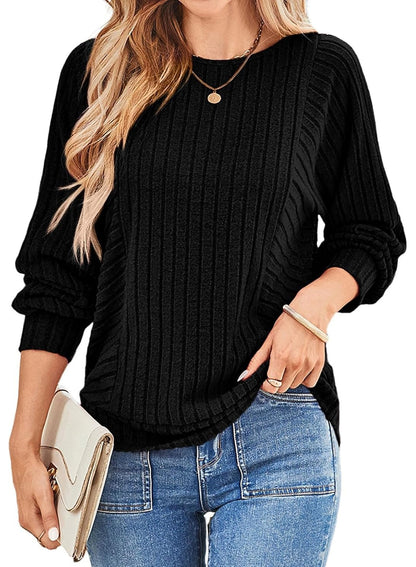 Limited time sale🔥Women's Soft Ribbed Crewneck Long Sleeve Shirts Knit Tops